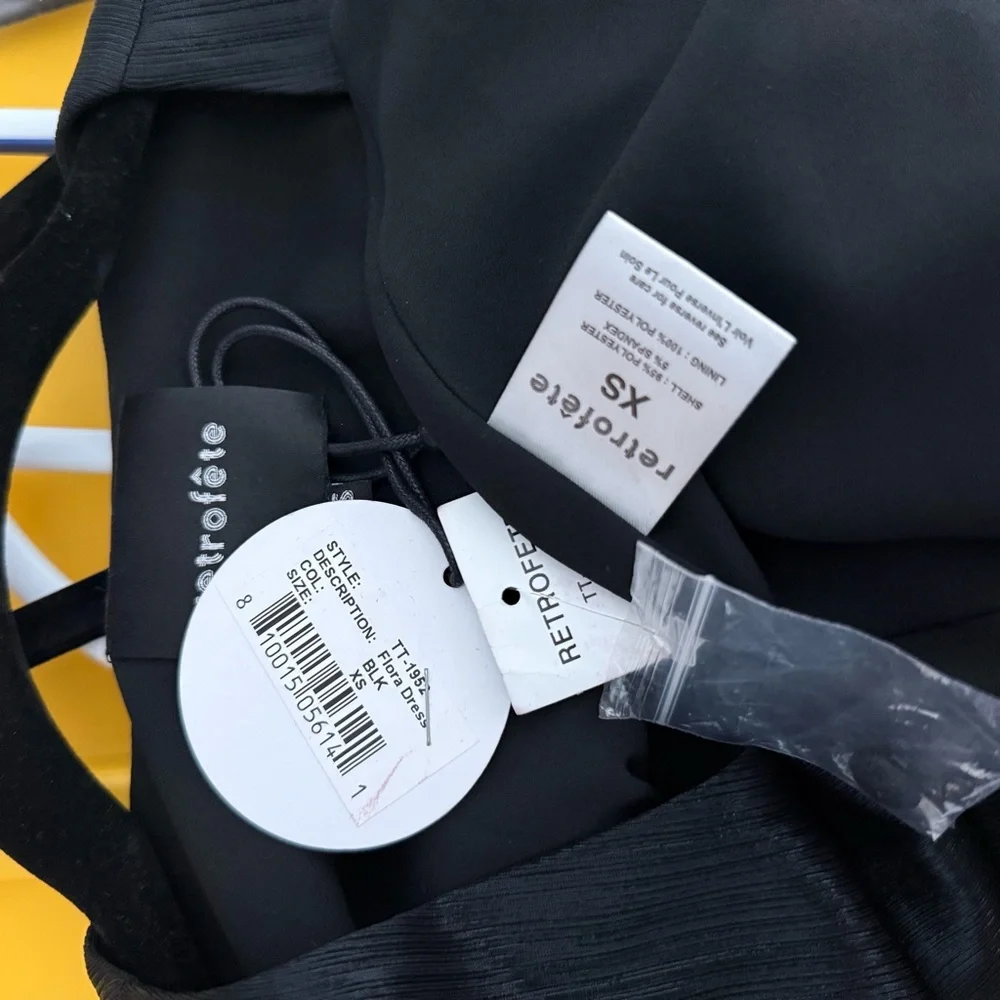 NWT Retrofete Flora Black Maxi Evening Dress Long Sleeve High Slit V-Neck XS - Picture 7 of 16